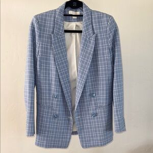 H&M Blue Plaid Double-Breasted Blazer